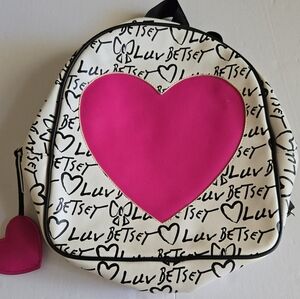 Betsey Johnson White and Pink Heart Backpack